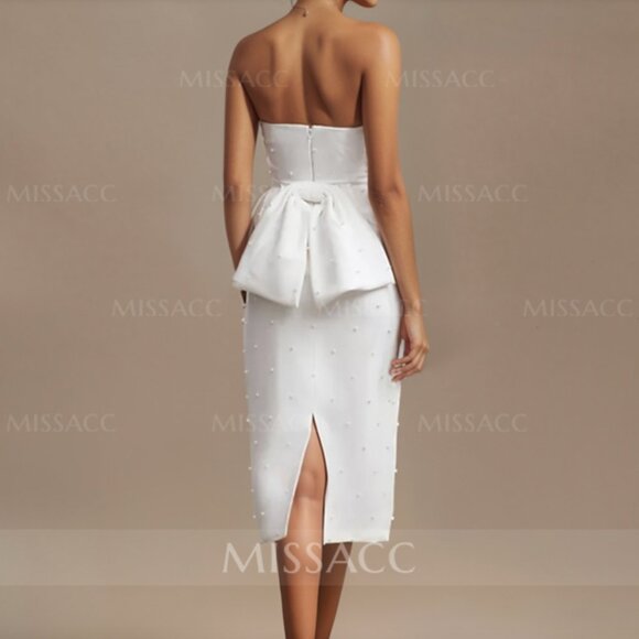 MISSACC Sheath/Column Strapless Elegant Satin Wedding Dress - Picture 2 of 6